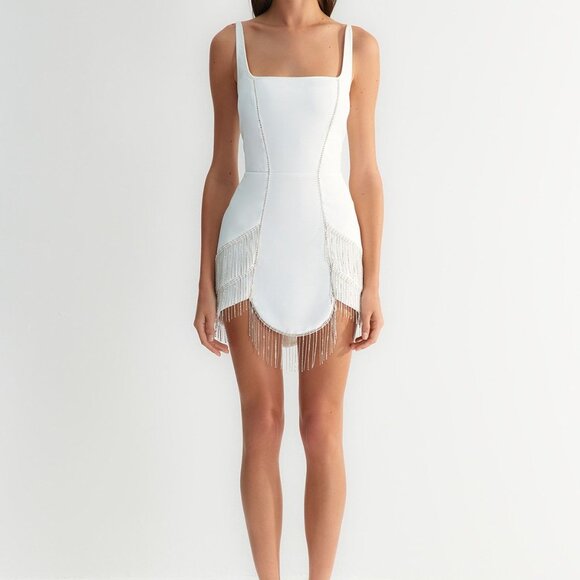 ZEYNEP TOSUN White Shiny Stone Rhinestone Dress, Size US 6 - Picture 3 of 11